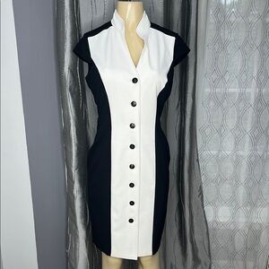 Calvin Klein Sheath Women’s  Dress Sz6 Two Tone Elegant Black and White.